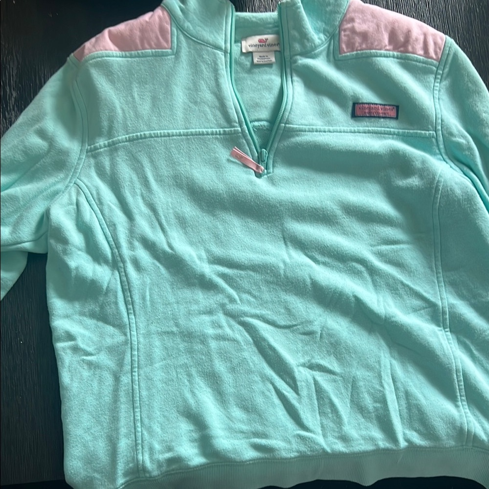 Mint Green and Pink Quarter-Zip Pullover